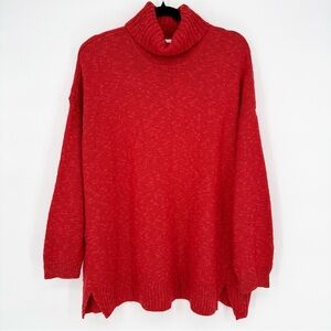 J. Jill Tomato Red Cotton Blend Cowl Neck Oversized Sweater Size Small